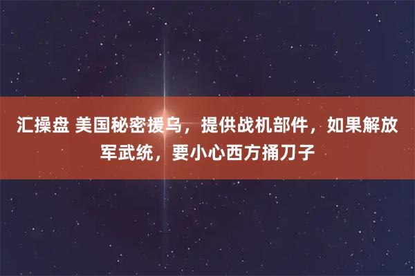 汇操盘 美国秘密援乌，提供战机部件，如果解放军武统，要小心西方捅刀子